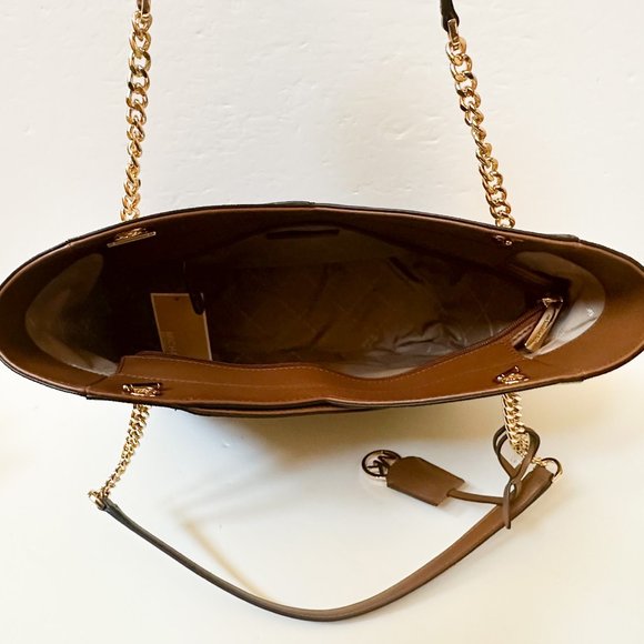 Michael Kors Jet Set Travel Large X Chain Color-Block Tote Shoulder Bag MK Brown - Picture 7 of 12